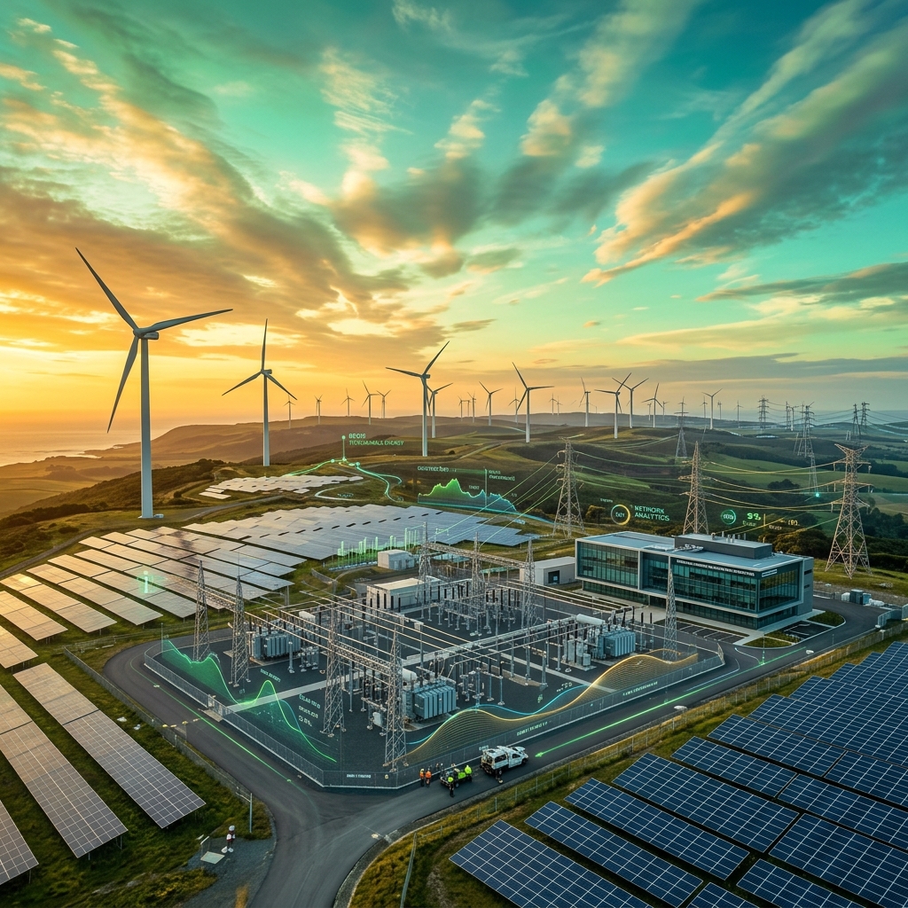 Clean energy infrastructure grid layout illustration